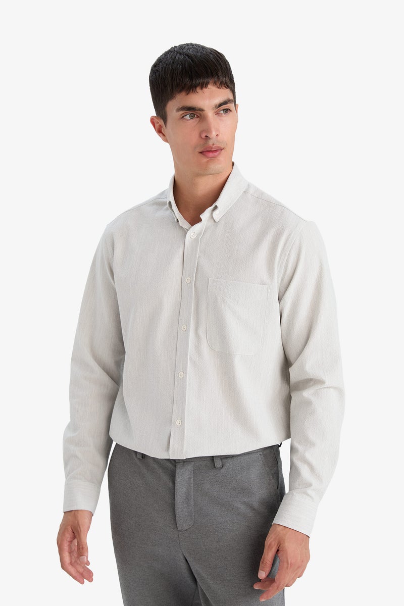 DeFacto Grey Man Regular Fit Polo Neck Crinkle Shirt Casual - Image 4